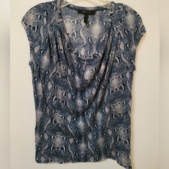 Bcbgmaxazria Blue Snakeskin Print Hera Draped Neck Sleeveless Top Size Small - Picture 6 of 12